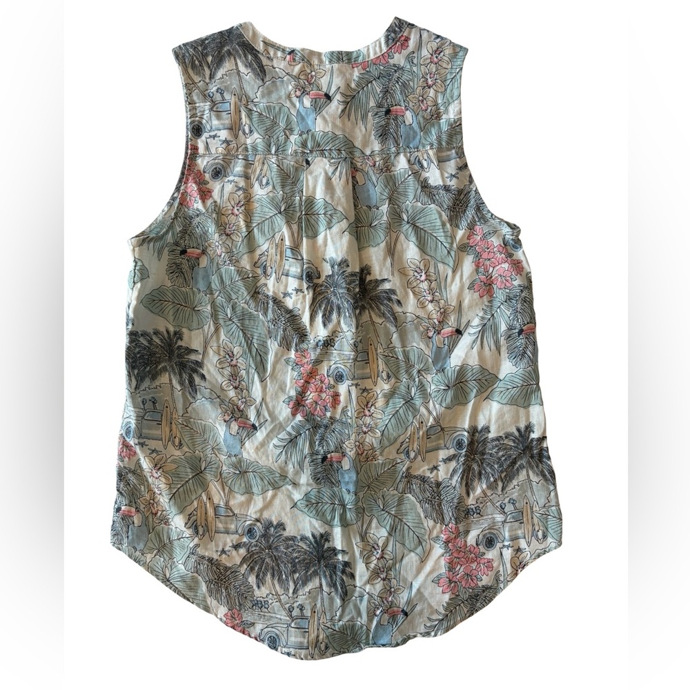3/$12 EUC C&C California Tropical Print Sleeveless Button-Front 100% Linen XS - Picture 11 of 13